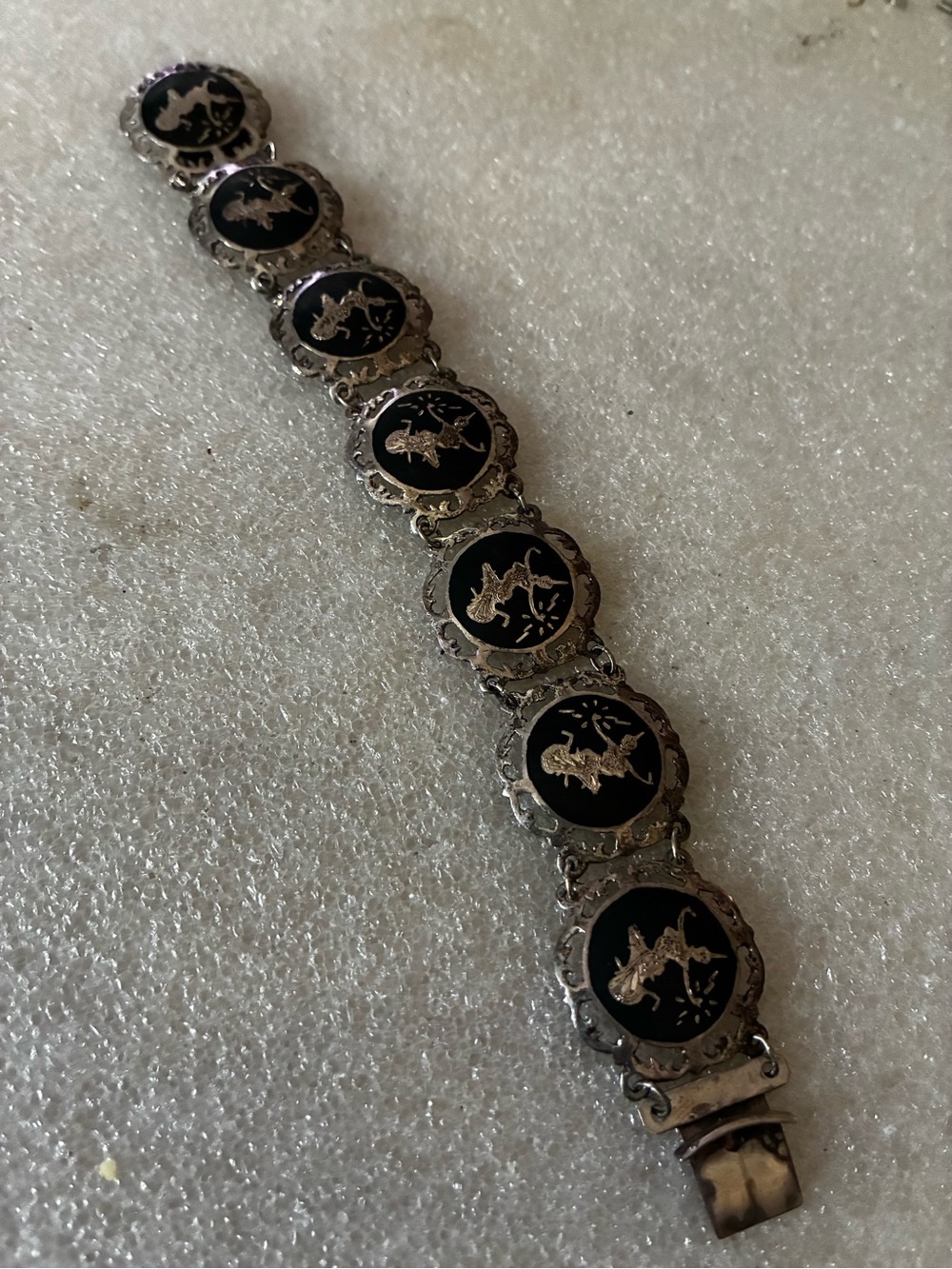 Black and Silver Asian Siam Panel Bracelet antique
